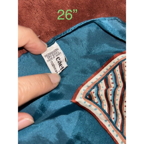 Vintage 70s Cacharel for Glentex Silk Mod Blue Geometric Square Scarf Women’s - Picture 4 of 5